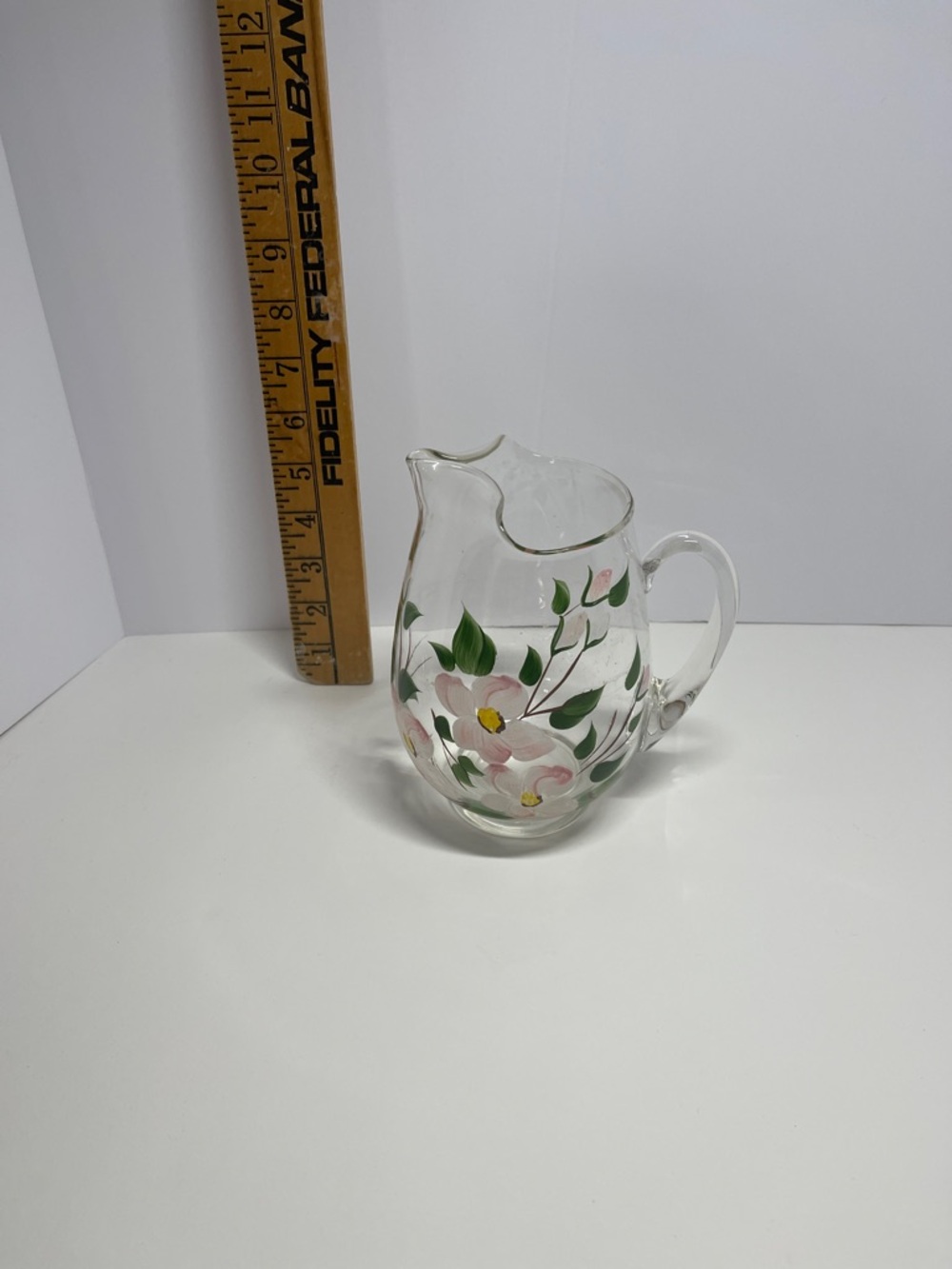 Hand-Painted Floral Glass Pitcher - Pink & Green